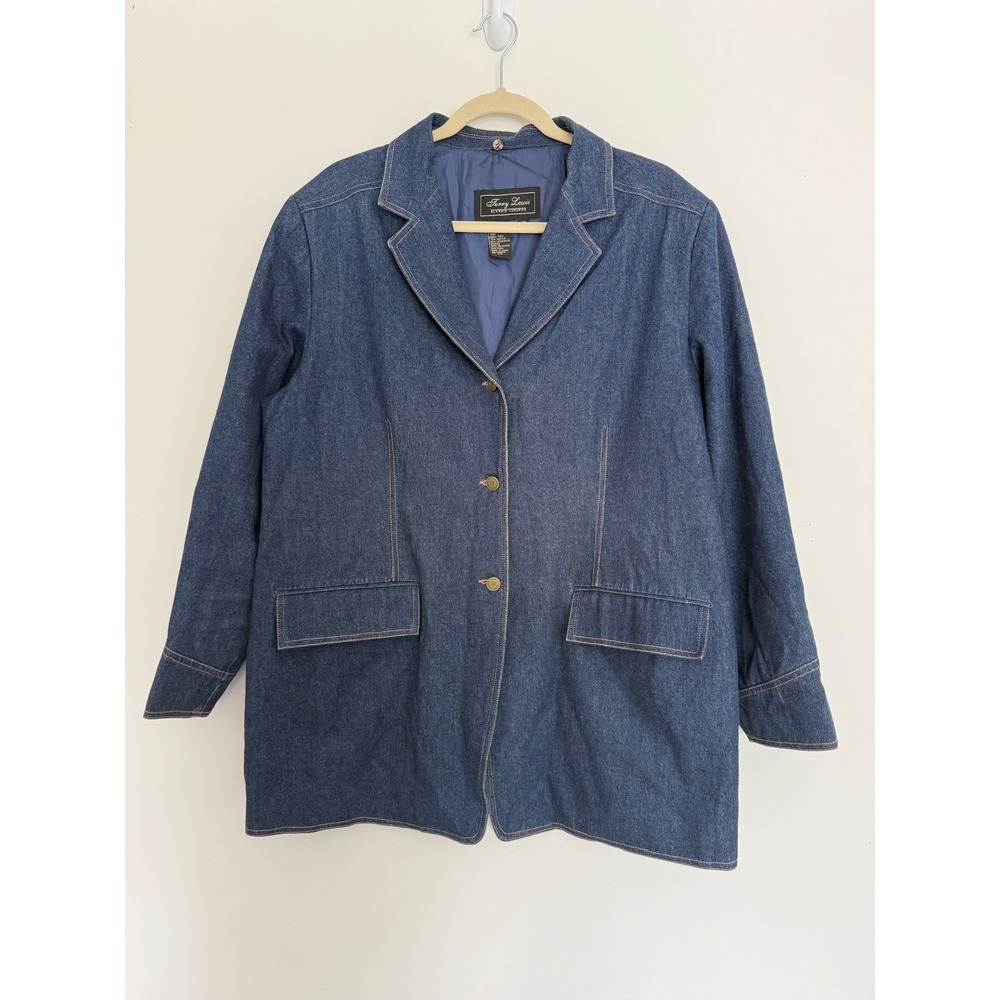 Terry Lewis 1X Denim Jean Boyfriend Jacket Blazer 100% Cotton Front Pockets